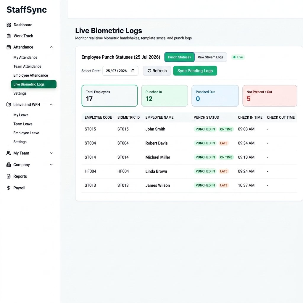 Live Biometric Log Stream View